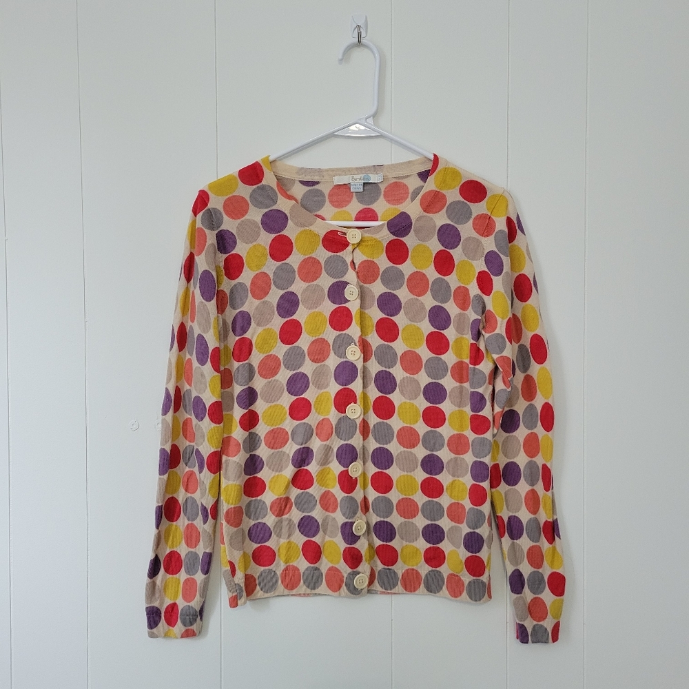 Boden Polka Dot Multicolor Buttoned Wool Cardigan